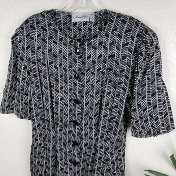 Vintage Adrianna Papell 100% Silk Button Front Pencil Dress size 8 Retro Preppy - Picture 2 of 11